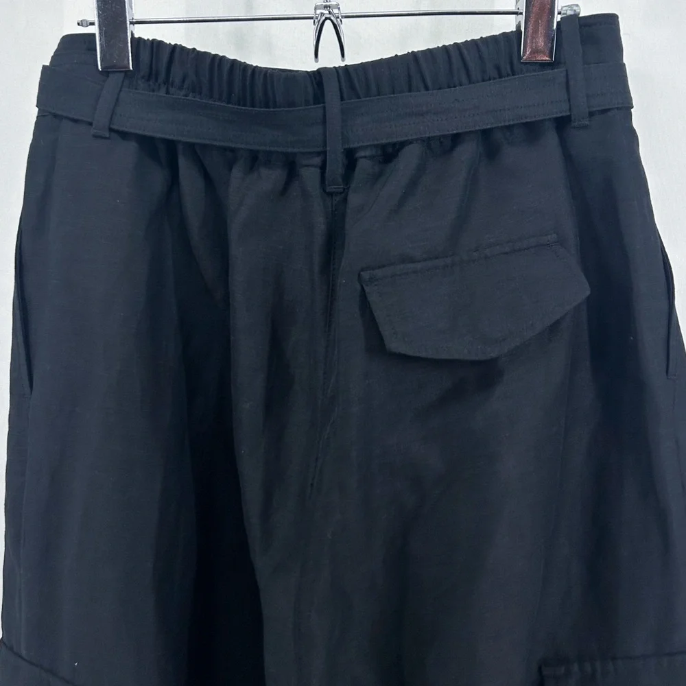 Aritzia Wilfred Kafka Black Linen High Rise Wide Leg Cropped Cargo Pants Size 10